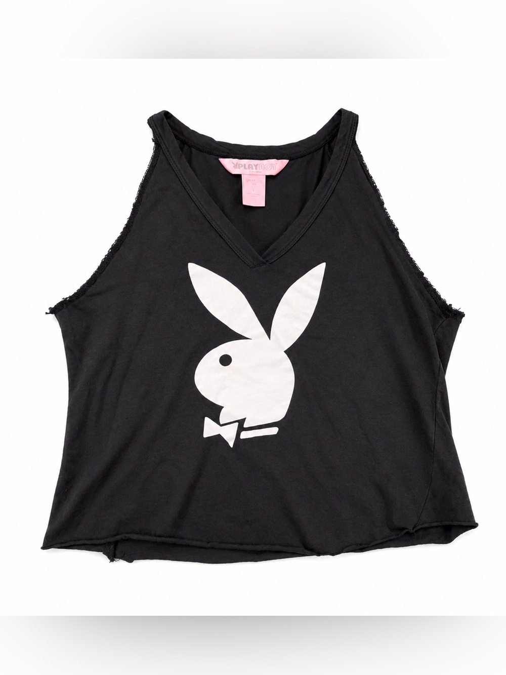 Playboy Black Bunny Logo Halter Crop Top Women's Size L Y2K Grunge Streetwear